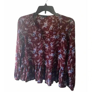 American Eagle floral ruffle long sleeve shirt